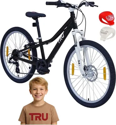Produktbild von Kinderfahrrad - 24 Zoll - Schwarz - für 7-11 Jahre - Mountainbike Aluminium - mit 8 Gang Schaltung - Jugendfahrrad MTB - Sehr Leicht