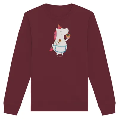 Produktbild von Mr. & Mrs. Panda Bio Baumwoll Pullover Einhorn Küche Größe XXL - Burgundy - Geschenk, Sweatshirt, Unicorn, Torte, Muffin, Einhörner, Sweater, Pulli, Träumen, Kuchen