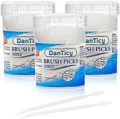 Produktbild von DanTicy DanTicy Zahnstocher Kunststoff 900 Stück(3 pack) - Flexible Interdentalsticks Doppelkopf mit Micro-Borsten für Zahnzwischenraumreinigung, Zahnfleischschonend für Unterwegs & Zahnspangen