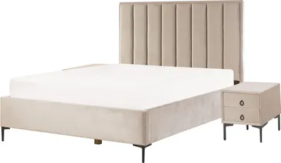 Zdjęcie produktu dla BELIANI Zestaw mebli do sypialni beżowoszary tapicerowany welur łóżko z pojemnikiem 160 x 200 cm 2 szafki nocne