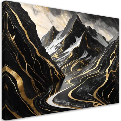 Image de Toile Montagnes Abstrait Glamour 120x80 Feeby Noir image pour le mur prête à accrocher