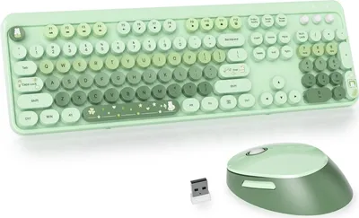 Produktbild von Tastatur- und Maus-Kombination,Retro-Schreibmaschinen-Tastatur,2.4GHz runde Tastenkappe Tastatur mit Ziffernblock,104 Tasten ergonomische Tastatur