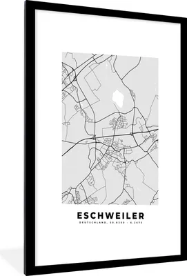 Produktbild von MuchoWow® Gerahmtes Poster Stadtplan - Eschweiler - Karte - Deutschland - Karte 60x90 cm - Poster mit Schwarzem Bilderrahmen Wandposter Rahmen Foto Bilder - Dekoration - Wandposter Wohnzimmer - Hochwertig