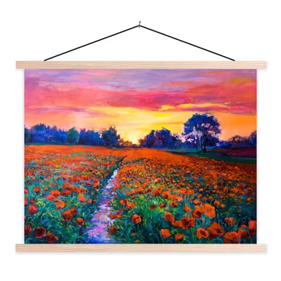Produktbild von MuchoWow® Textilposter Malerei - Natur - Blumen - Ölfarbe 40x30 cm mit holzfarbenen Rahmen - Bilder
