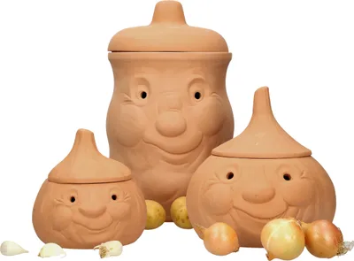 Produktbild von Mambocat 3tlg. Terrakotta-Töpfe Set Knoblauchtopf + Zwiebeltopf + Kartoffeltopf Vorrats-Dosen