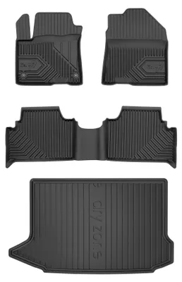 Image de Tapis de sol en caoutchouc pour Hyundai Kona Electric I 2018-2023 (SUV/crossover, plancher haut) – 4 pièces, noirs, sur mesure