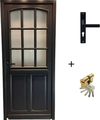 Image de Porte d'entree Bois vitree, Alicia (Alix), gris RAL7016, H215 x L90 p, droit + Poignee Et Barillet( ref 010723NO)