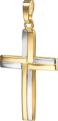 Produktbild von Goldkreuz Kreuz-Anhänger für Damen, Herren und Kinder als Kettenanhänger 750 Gold 18 Karat bicolor mit Schmuck-Etui