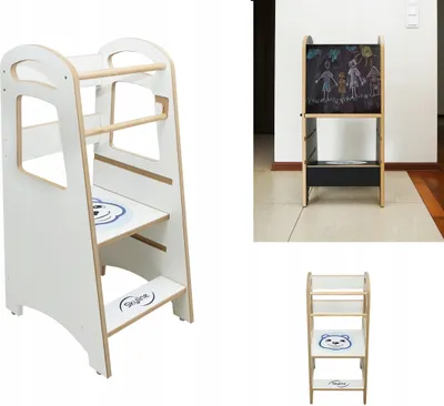 Produktbild von Skyline Steh und Lernturm Baby ab 1 Jahr Montessori Learning Tower Tritthocker Kinder Kitchen Helper Kinderhochstühle Höhenverstellbar mit Tafel