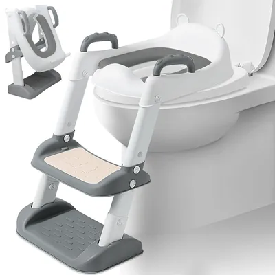 Productafbeelding van Toilettrainer met trap 38-47 cm, grijs, Polyurethanpad, voor zindelijkheidstraining