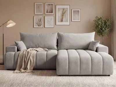 Produktbild von GrainGold Ecksofa L-Form Rechts Caleo - Ecksofa mit Schlaffunktion und Bettkasten- Moderne Ecksofa, Wohnzimmer Ecksofa - Eckcouch Hellgrau (Komodo 20)