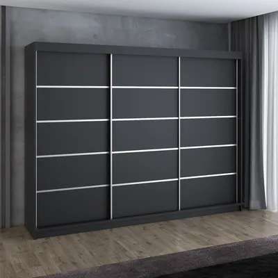 Produktbild von Schwebetürenschrank, 3-türig Schrank 200 cm mit 4 Schubladen, Retrostil Premium! Moderne Garderobe für Kleidung. Verschiedene Farben (Weiß, Schwarz, Somona) Kleiderschrank FLIX
