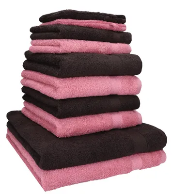 Produktbild von Betz 10-tlg. Handtuch-Set PREMIUM 2 Duschtücher 4 Handtücher 2 Gästetücher 2 Waschhandschuhe Farbe: dunkel braun & altrosa