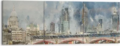 Produktbild von Bild auf Leinwand - Leinwandbild - 3 Teile - London Aquarell Panorama - 150x50cm - Wand Bild - Wanddeko - Wandbilder - Leinwanddruck - Bilder - Wanddekoration - Leinwand bilder - CA150x50-4594