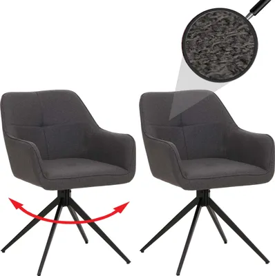 Produktbild von 2er-Set Esszimmerstuhl HWC-O47, Küchenstuhl Armlehne, drehbar Auto-Return, Stoff/Textil (270g/m²)  grau