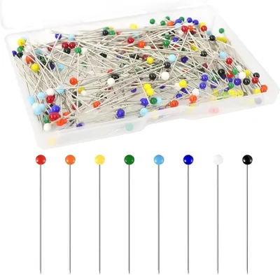 Produktbild von Stecknadeln mit Kopf 500 Stück,Glaskopfnadeln,Edelstahl Stecknadeln Mehrfarbig Glaskopfstecknadeln für Basteln Nähen Säumen Craft,Jewelry Komponenten Dekoration(38mm)