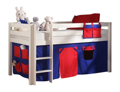 Produktbild von Vipack Spielbett Pino mit Textilset "Domino" - Kiefer massiv weiss lackiert, Maße: 210 cm x 114 cm x 106 cm; PICOHSZG1475
