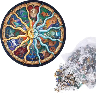 Produktbild von Puzzle für Erwachsene, 1000 Teile, kreisförmiges Puzzle, 1000 Teile, herausfordernd und cool für Erwachsene – Tierkreis-Astrologie-Puzzle