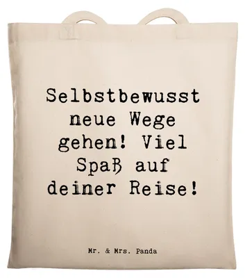 Produktbild von Mr. & Mrs. Panda Schultasche Spruch Alleine Reisen unternehmen - Transparent - Geschenk, Shopping Tasche, Tote Bag, Freude, Mutmacher, Trost, Motivation, dokumententasche