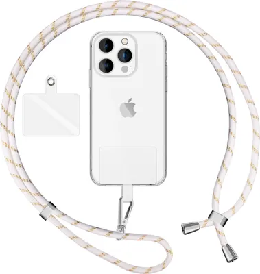 Produktbild von NALIA Universal Lanyard mit 2 Pads & Karabinerhaken - 160cm Handykette zum Umhängen -  Weiß Gold