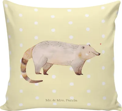 Produktbild von Mr. & Mrs. Panda kuschelkissen 40x40 Nasenbär - Gelb Pastell - Geschenk, Kissen, Deko, Rüsselbär, Bär, Nasenbären, Lustige Sprüche, Kuschel, bedruckt