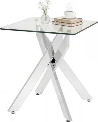 Image de Table d'appoint carrée en verre avec structure métallique, argentée