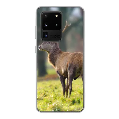 Produktbild von MuchoWow® Handyhülle Schutzhülle Hülle für Samsung Galaxy S20 Ultra Rothirsch - Wiese - Grün Silikon Softcase Handy Hülle - Karteninhaber