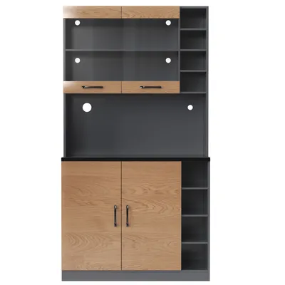 Produktbild von Flieks Küche Hochschränke Küchenbuffet mit LED, Küchenschränke Buffet mit Offenen Staufächern, Buffetschrank Highboard Küche, Naturbelassen
