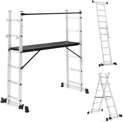 Produktbild von Famanu Aluminium Steiger mit Plattform und Rädern - Höhe 165 cm
