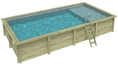 Immagine prodotto di Piscina in legno AQUA 8.5 x 4.35 – H.1.45 m con spiaggia, grigio, con supporti da cementare