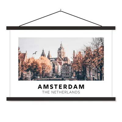 Produktbild von MuchoWow® Textilposter Amsterdam - Niederlande - Brücke 60x40 cm mit schwarzem Rahmen - Hölzernes