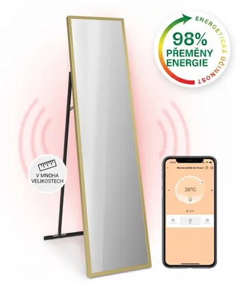 Obrázek produktu pro Klarstein Infračervený ohřívač, zrcadlový infrazářič, infrazářič s termostatem, ohřívač s detekcí otevřených oken a ovládáním přes aplikaci, ohřívač bez tvorby CO2, infrazářiče IP24, 900 W