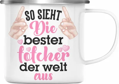Produktbild von Trendation - Tochter Geschenk Emaille Tasse Pink Vater Mama Geschenk für Töchter Spruch Beste Tochter Emaille Emaille Tasse (Silber)