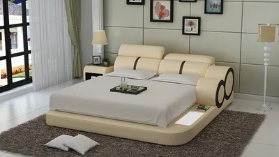 Produktbild von Wasserbett Hotel Doppelbett Betten Komplett Lederbett Polsterbett Wasser Mit USB