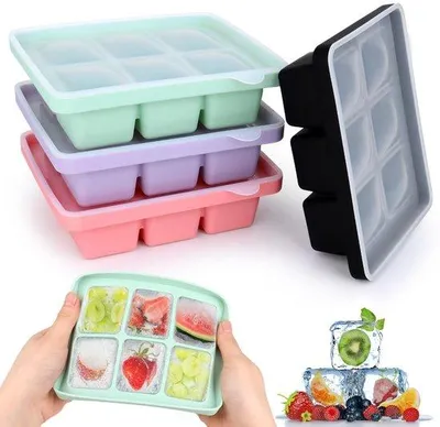Productafbeelding van Ibenzoa® siliconen ijsblokjesvormen, set van 4 stuks met deksel – flexibele ijsblokjescontainers voor cocktails, whisky, wijn en vruchtenpuree