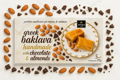 Produktbild von Attika Baklava mit Schokolade und Mandeln 175 g – Traditionelles griechisches Gebäck