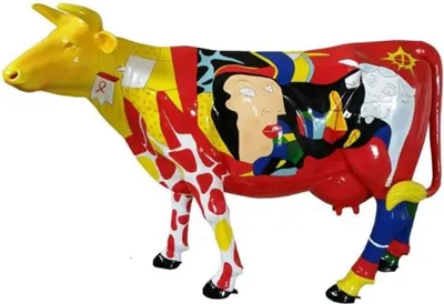 Immagine prodotto di Casa Padrino scultura di design da giardino mucca multicolore 210 x 55 x h. 147 cm - Figura decorativa gigante - Figura animale a grandezza naturale