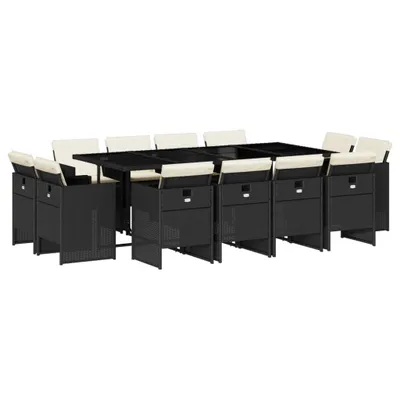Produktbild von 13-tlg. Garten-Essgruppe mit Kissen Schwarz Poly Rattan