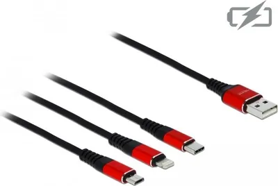 Produktbild von Delock USB Ladekabel 3 in 1 für Lightning" / Micro USB / USB Type-C" 1 m