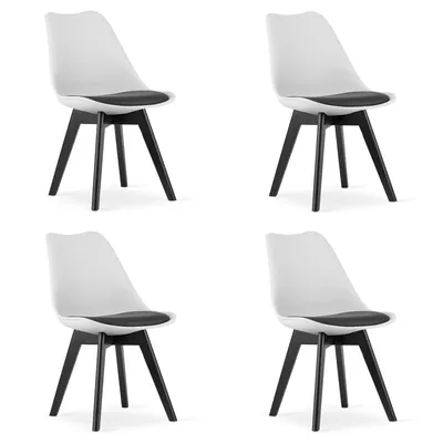 Produktbild von Home Collective 4er Set Esszimmerstuhl Stuhl Wohnzimmerstuhl 4x weiss mit schwarzem Polster mit Kunststoffbeinen in schwarz, bequemer & stabiler Schalenstuhl