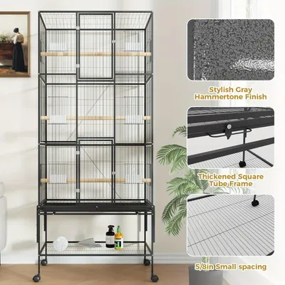 Image de Cage à oiseaux - Cage à perroquets - Cage à oiseaux avec espace de rangement - Grande cage à oiseaux - Volière - 81x35x175 cm