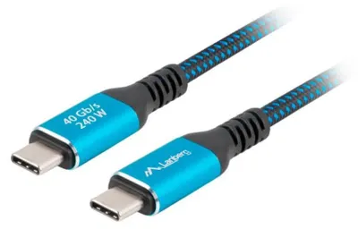 Produktbild von LANBERG Kabel USB-C M/M USB4 1,0m 240W 8K 60Hz schwarz/blau