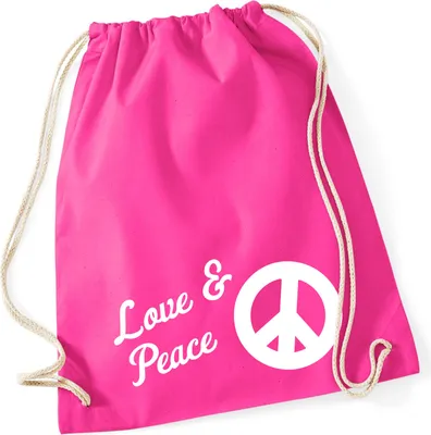 Produktbild von Huuraa Turnbeutel Love & Peace 12 Liter Fuchsia Baumwolle Rucksack Geschenkidee