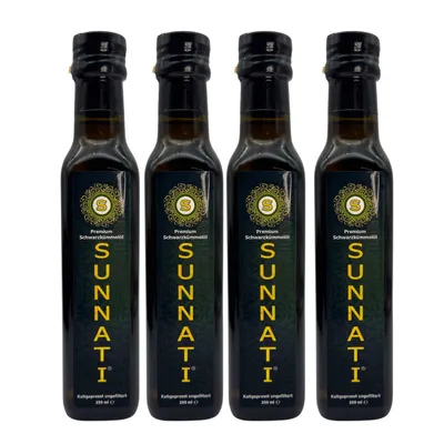 Produktbild von Sunnati® Ägyptisches Schwarzkümmelöl Ungefiltert, kaltgepresst, 100% rein 4x250ml (1000ml)