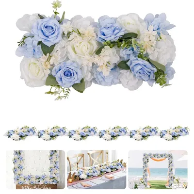 Immagine prodotto di Ghirlanda di fiori artificiali - Rampicanti di rose - Set da 6 - Fiori realistici - Arco nuziale e decorazioni per la tavola - Poliestere effetto seta - Blu e bianco