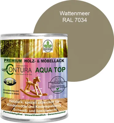 Produktbild von Contura 750ml. Möbellack Lack für Kinderspielzeug Buntlack DIN EN71/3 Buntlack Holzlack - RAL 7034 Wattenmeer