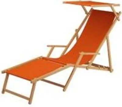Produktbild von Holz-Liegestuhl Strandliege mit viel Zubehör nach Wahl, Stofffarbe terracotta V-10-309NFußteil. Sonnendach