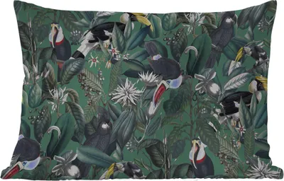 Produktbild von MuchoWow® Outdoor Kissen - Blumen - Vogel - Collage - 50x30 cm - Wetterfest - Lounge Kissen - Sofa kissen - Wohnzimmer Dekoration