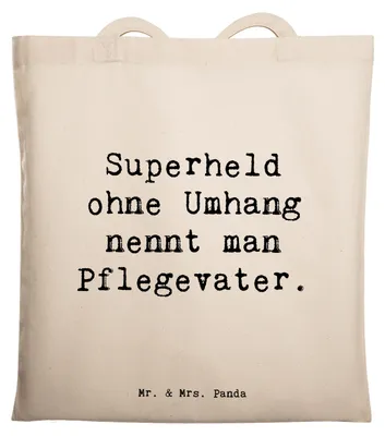 Produktbild von Mr. & Mrs. Panda Einkaufstasche Spruch Pflegevater Held - Transparent - Geschenk, Beutel, Jubiläen, Kinderbetreuung, Familie, Pflegeeltern, Vaterrolle, Erziehung, Lächeln