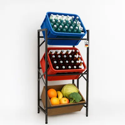Produktbild von Roxlin Getränkekistenregal 3-fach – Robustes Metallregal für Bier- & Wasserkisten – Tragkraft 450 kg – Platzsparendes Regal für Küche Keller